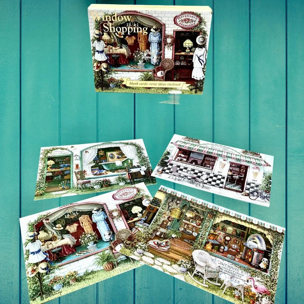 Vintage Greeting Cards Blank Janet Kruskamp Yesterday's Fashion WINDOW SHOPPING